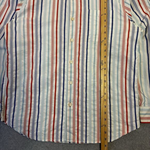 Tommy Bahama Mens L Striped Button Front Shirt Cotton Silk Blend Red Blue - Picture 2 of 6